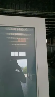Marriott White Painted Laminated Glass Sliding Barn Door Style for Bathroom Entry Door