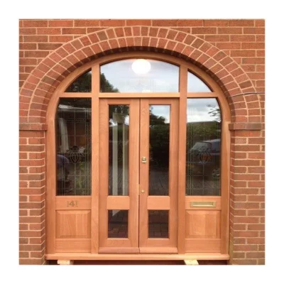 China Factory Us Modern Design Exterior Pivot Solid Wood Door with Sidelights