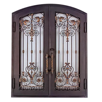 Villa Main Entrance Doors Wrought Iron Glass Steel Swing Graphic Design Wrought Iron Entry Door Modern Fiberglass Exterior Metal Door