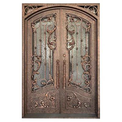 Villa Main Entrance Doors Wrought Iron Glass Steel Swing Graphic Design Wrought Iron Entry Door Modern Fiberglass Exterior Metal Door