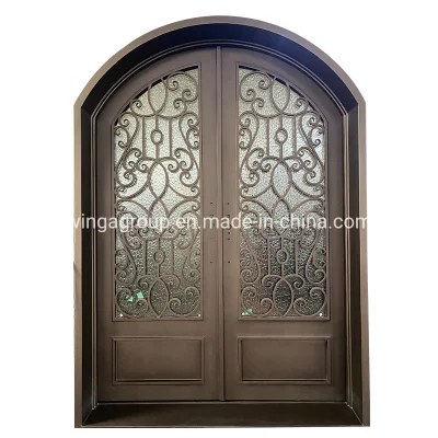 Popular America with Mosquito Net Open Glass Double Front Entry Security Wrought Iron Metal Steel Gate Door