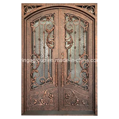 Bronze Color Main Gate Design for Custom Front Entry Double Iron Front Steel Metal Security Metal Glass Door for House Building Material with Quality Lock