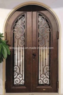 Bronze Color Main Gate Design for Custom Front Entry Double Iron Front Steel Metal Security Metal Glass Door for House Building Material with Quality Lock