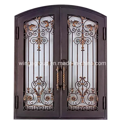 Bronze Color Main Gate Design for Custom Front Entry Double Iron Front Steel Metal Security Metal Glass Door for House Building Material with Quality Lock