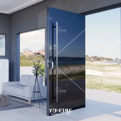 Italian Luxury Design Stainless Steel Entrance Door Exterior Security Front Pivot Door Modern Entry Black Aluminum Pivot Door