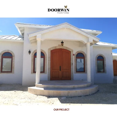 Doorwin High Quality Internal Solid Wood Frame Door Designs Interior Wooden Arched French Double Entry Timber Doors