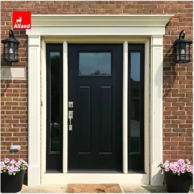 Custom Cheap Black Front Entry Wooden Fire Swing Patio Slab Door with Side Windows Latest Teak Wood Door Design House Entrance