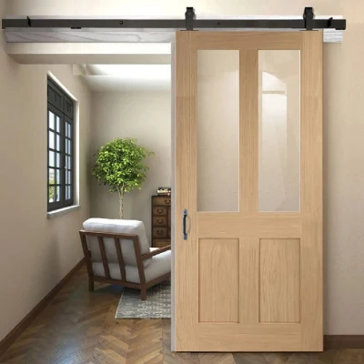 Modern Home Indoor Room Barn Style French Wood Door with Glass