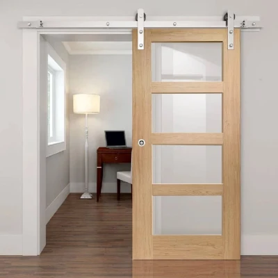 Modern Home Indoor Room Barn Style French Wood Door with Glass