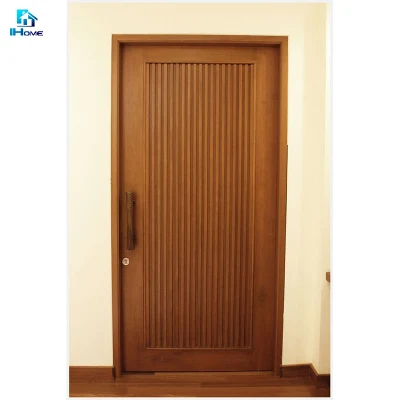 Front Entry Solid Wood Glass Panels Pivot Door with Fixed Window Design