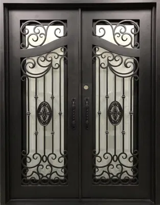 Apartment Wrought Iron Glass Steel Front Door Design