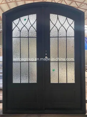 Popular America with Mosquito Net Open Glass Double Front Entry Security Wrought Iron Metal Steel Gate Door