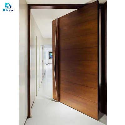 Front Entry Solid Wood Glass Panels Pivot Door with Fixed Window Design
