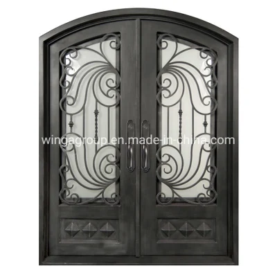 Popular America with Mosquito Net Open Glass Double Front Entry Security Wrought Iron Metal Steel Gate Door