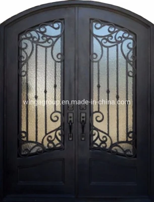 Popular America with Mosquito Net Open Glass Double Front Entry Security Wrought Iron Metal Steel Gate Door