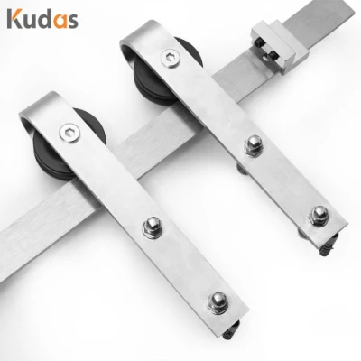 Low Profile Glass Barndoor Pocket Exterior Wood Frame Barn Exit Door with Hardware