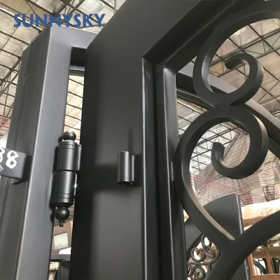 Villa Project Vintage Design Ice Pattern Glass Wrought Iron Door with Customized Sidelights