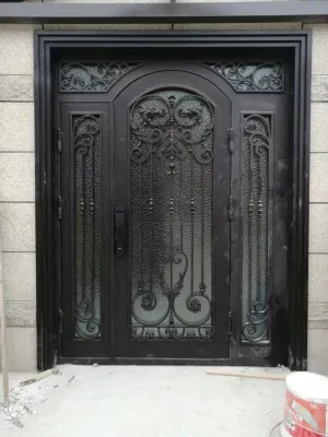 Luxury Design Round Arched Interior Exterior Front Double Glass Wrought Iron Doors Prices for Villa Home