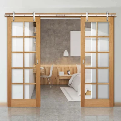 Modern Home Indoor Room Barn Style French Wood Door with Glass