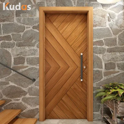 Double Entry Transitional Library Style Walnut Front Entrance Door for Houses