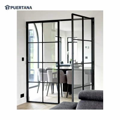 Modern Apartment House Internal Black Industrial Studio Clear Glass Door Aluminium Double Interior Metal French Glass Doors