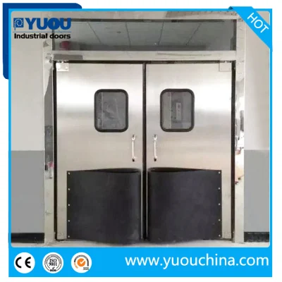 Double Acting Swinging Leaf Stainless Steel Dust-Free ABS Plastic Impact Bumper Metal Entry Traffic Doors for Interifood Factory/Supermarket/Restaurant/Kitchen