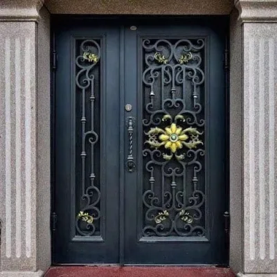  Economic Factory Price Exterior Front Entrance Security Wrought Iron Double Glass Doors/Wholesale Metal Steel Entry Door