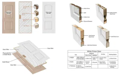 Modern Prehung Panels Interior White Wooden Hollow Core HDF Moulded Door for House