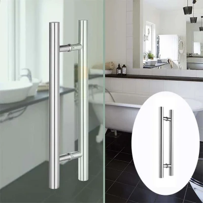 D Shape Round Bar Wooden Door Handles Aluminum Front Main Door Stainless Steel Black Pull Glass Door Handle