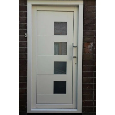 Modern Fiberglass Front Entry Doors Shatterproof Glass Front Door with Sidelights