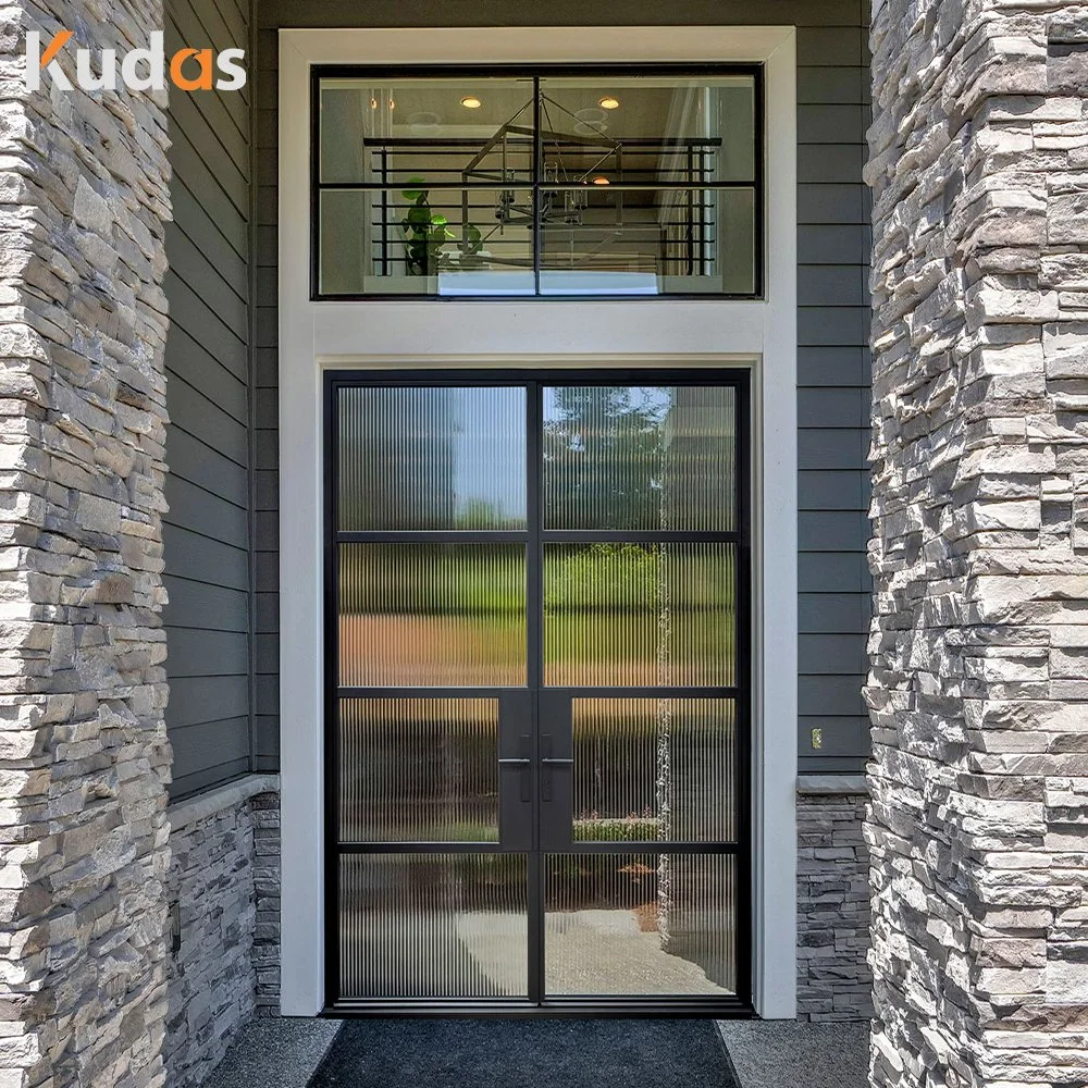 Modern Iron Window Exterior Front Wrought Iron Frame Glass Entrance Door