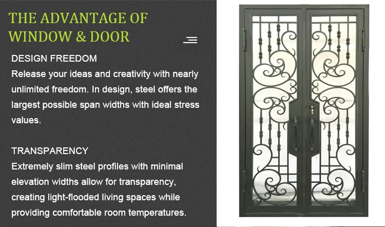 Apartment Wrought Iron Glass Steel Front Door Design