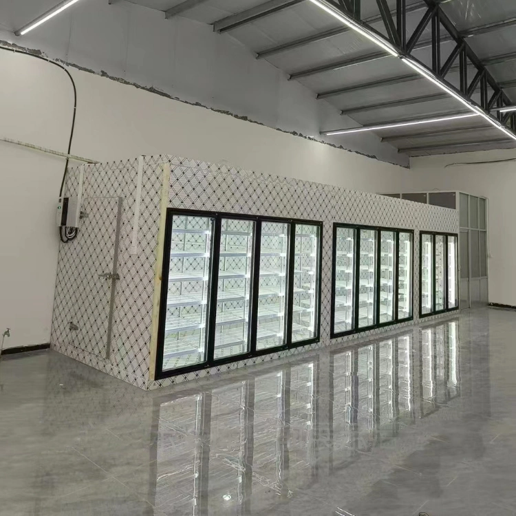 PU Sandwich Panel Glass Door Walk in Cooler Freezer Cold Storage Room Display Cold Room for Supermarket