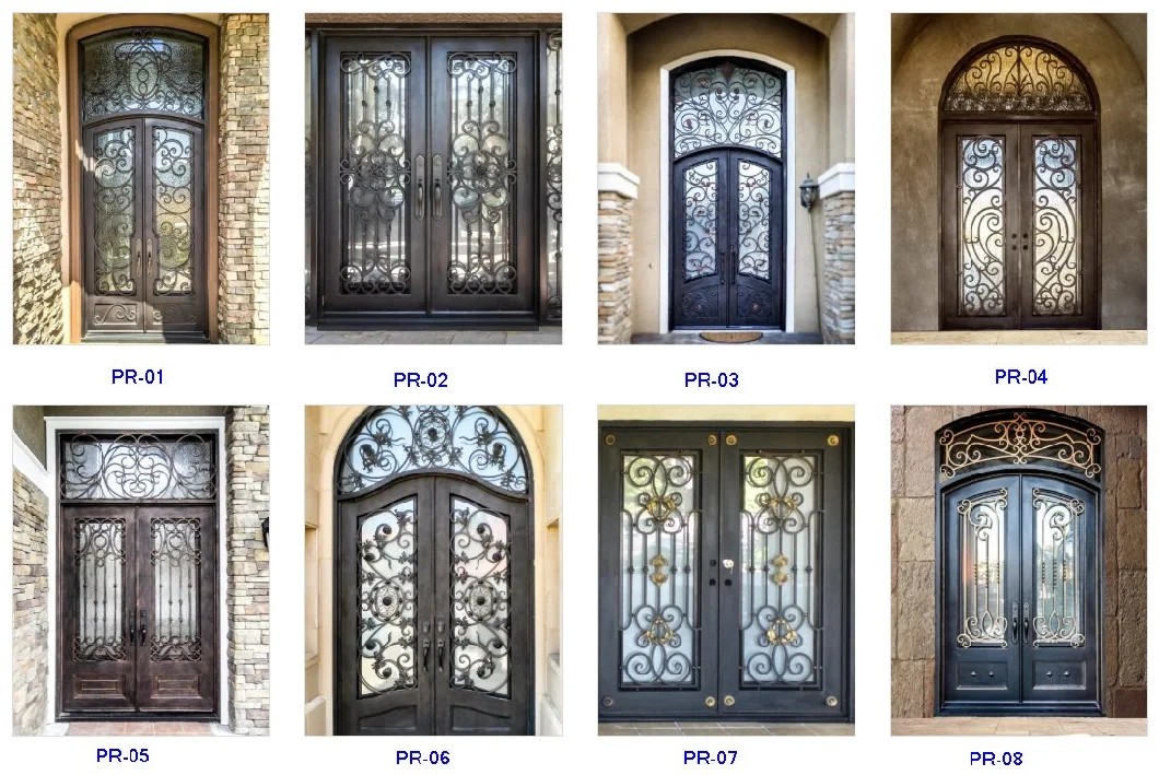 Beautiful Metal Door Single Front Entry Powder Coated Wrought Iron Door with Temper Glass