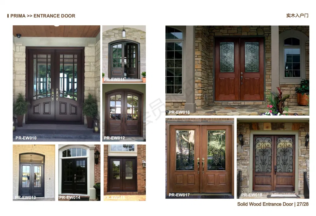 China Factory Us Modern Design Exterior Pivot Solid Wood Door with Sidelights
