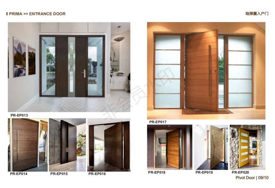 China Factory Us Modern Design Exterior Pivot Solid Wood Door with Sidelights