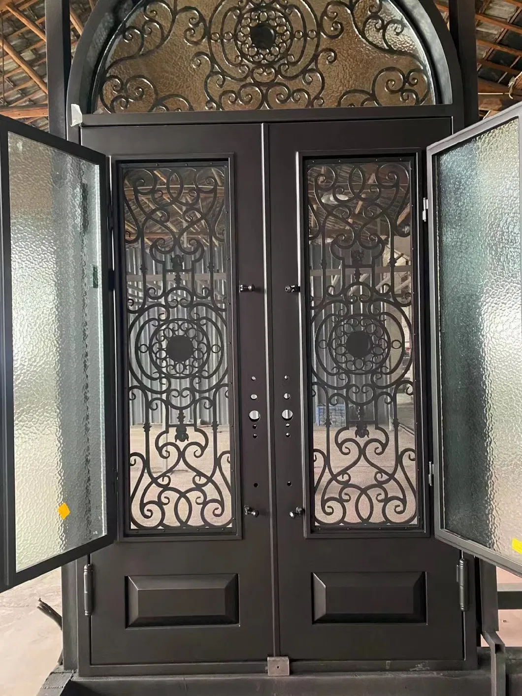 Luxury Design Round Arched Interior Exterior Front Double Glass Wrought Iron Doors Prices for Villa Home