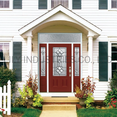 Double Acid Glass Insert Steel Entry Door with Wooden Edge