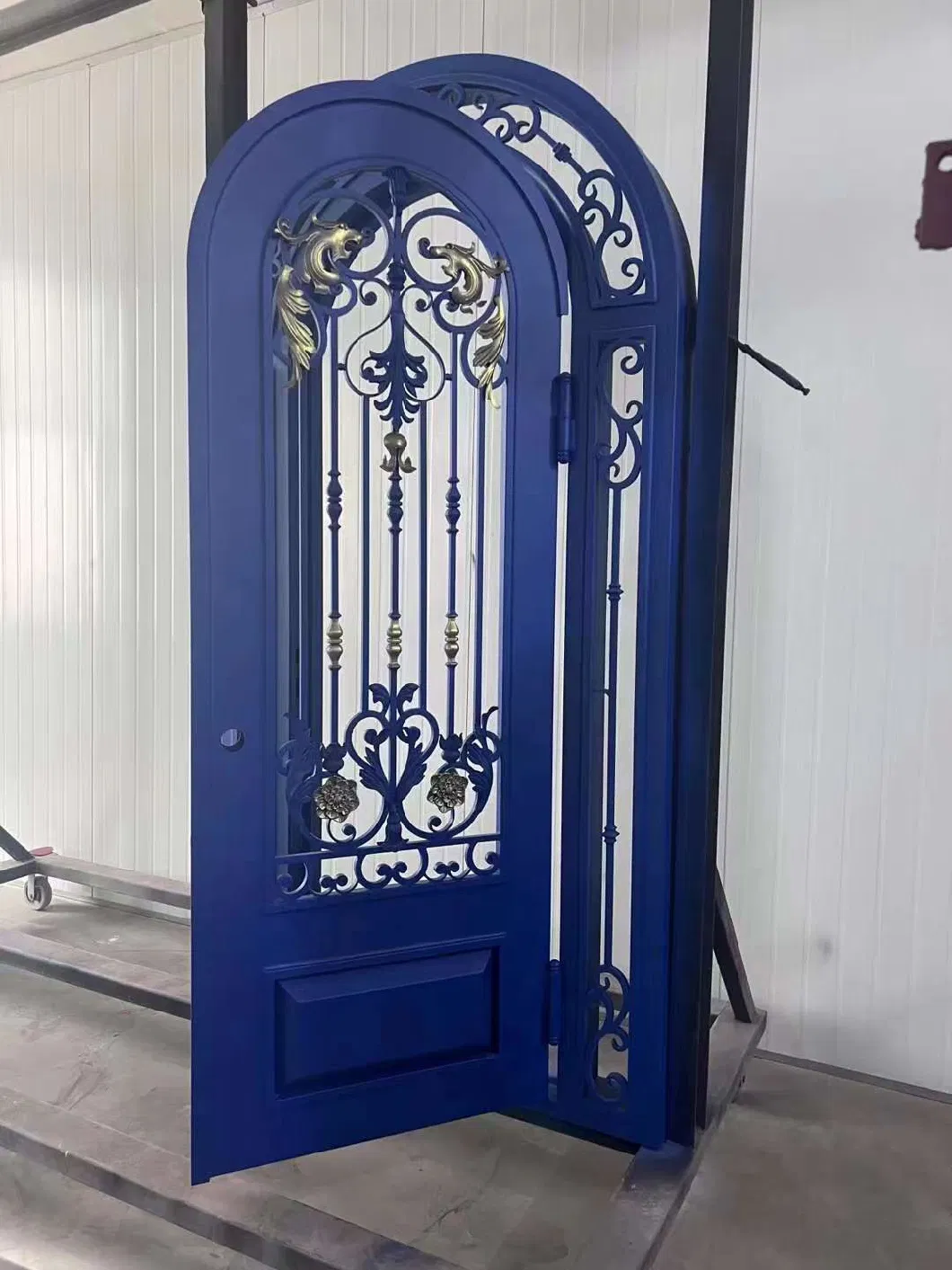 Single Iron Door with Side Lights and Circle Arch Top