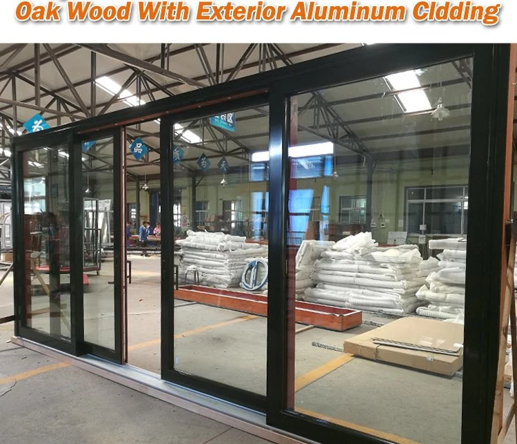 Cheap Price Wooden Frame Exterior Entry Front Aluminum Clad Wood Double Glazing Sliding Door for Sale