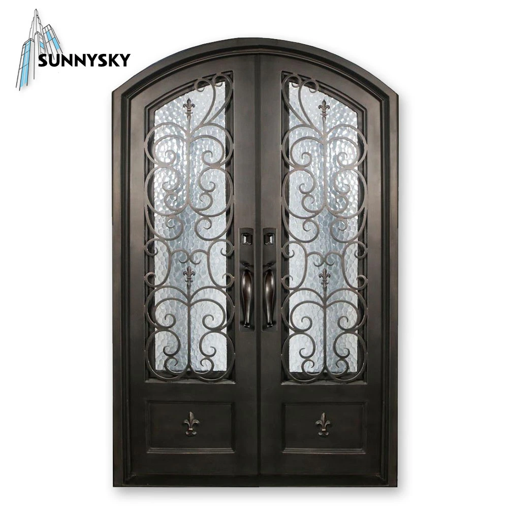 Villa Project Vintage Design Ice Pattern Glass Wrought Iron Door with Customized Sidelights