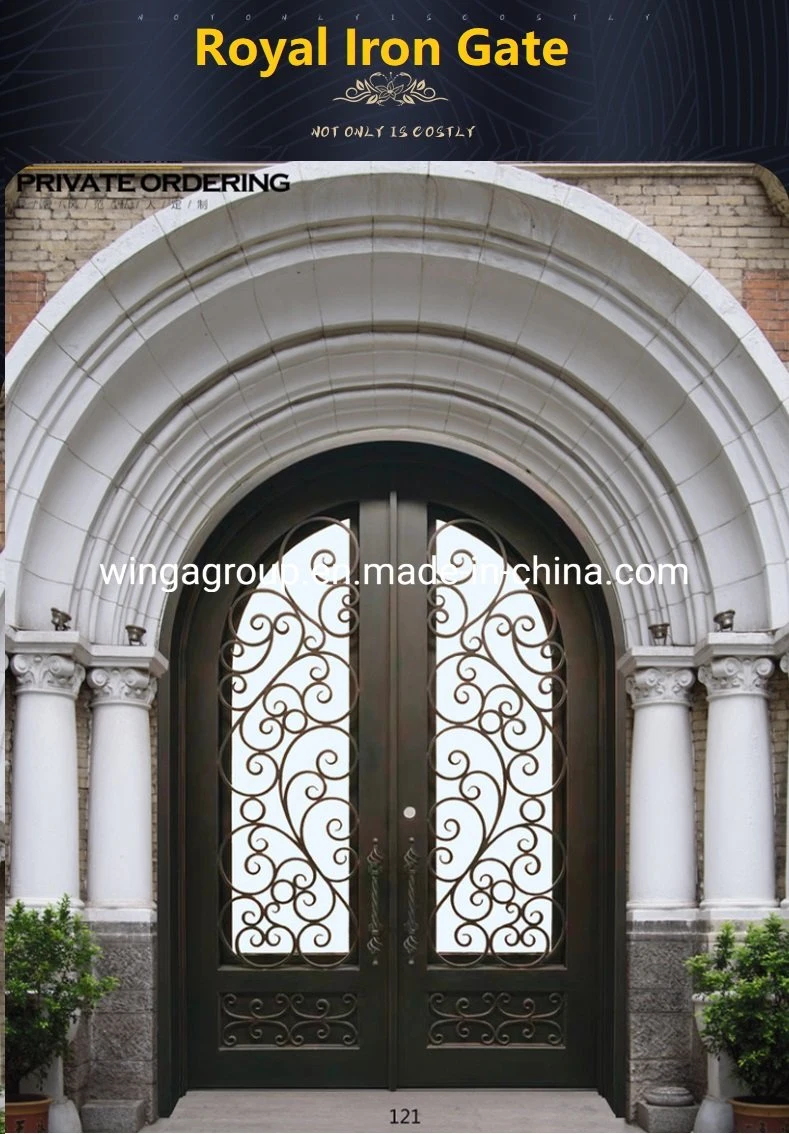 Bronze Color Main Gate Design for Custom Front Entry Double Iron Front Steel Metal Security Metal Glass Door for House Building Material with Quality Lock
