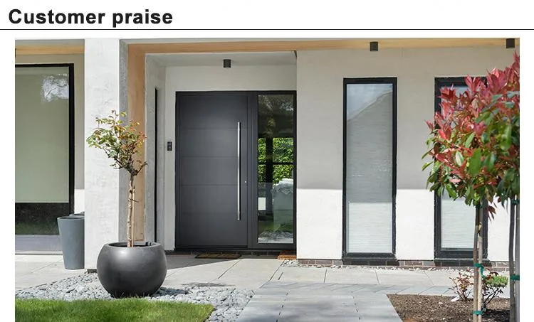 Us Villa Main Entry Door Modern Design Stainless Steel Pivot Wood Doors with Glass Sidelights