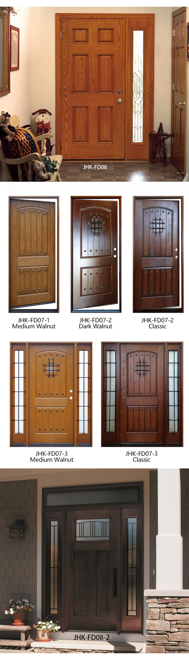 Jhk-Fd07-2 China Factory Craftsman Style Fiberglass Entry Door