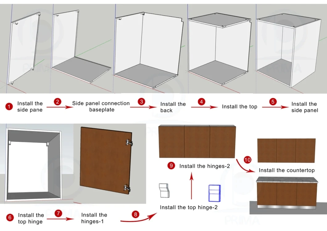 Prima PVC Film Modular Kitchen Cabinet Door with Base Carcase Kitchen Cabinets for Home Furniture