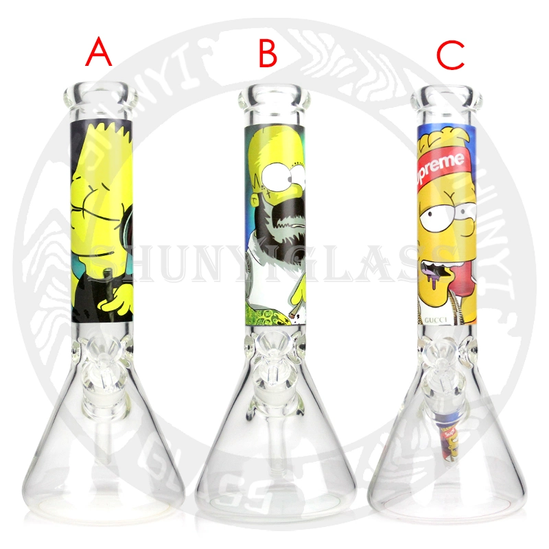 14&prime; &prime; Luminous Glass Pipe with Simpsons Picture Heady Beaker Smoke Water Pipes Dark in The Night