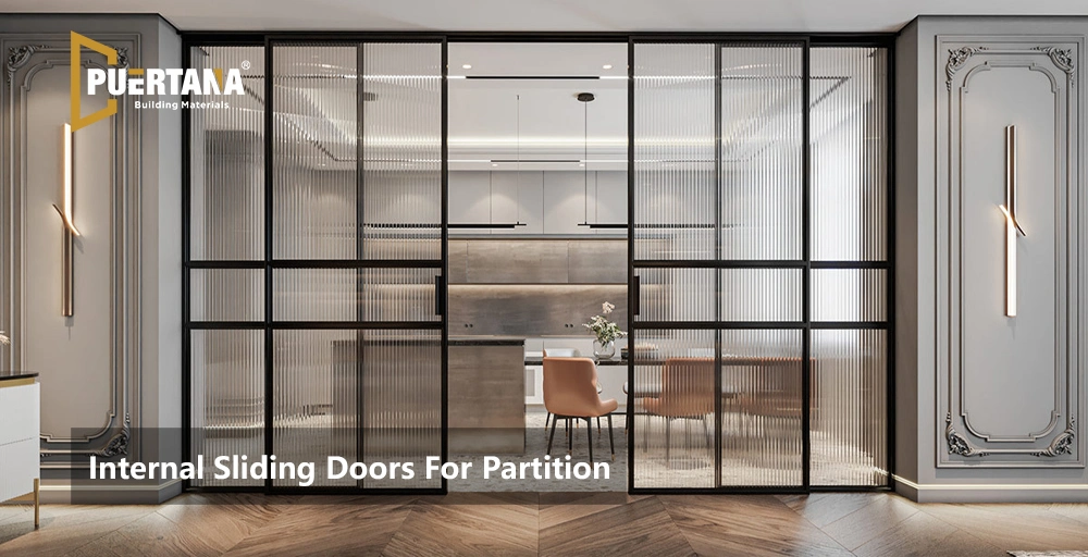 Interior Internal Indoor Metal Crittall Style Steel Door Sliding Glass Wall for Room Divider