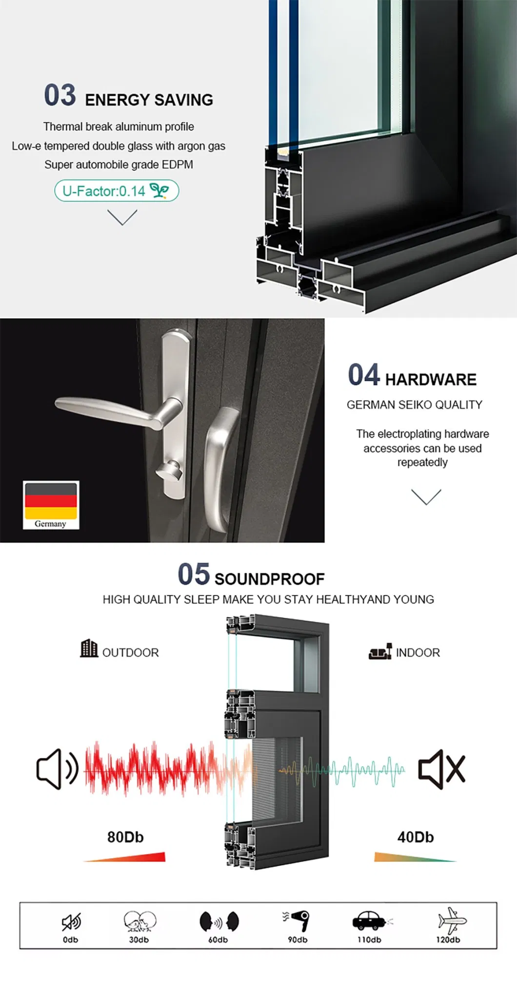 Wholesale Manufacturer Top Quality Hurricane Protection Interior Kitchen Aluminum Glass Sliding Door with Screen Window Door