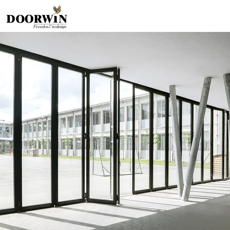 Doorwin Nfrc Nafs American Standard Modern German Hardware Customized Entry Storm Doors Thermal Break Aluminum Commercial Bi-Folding Door
