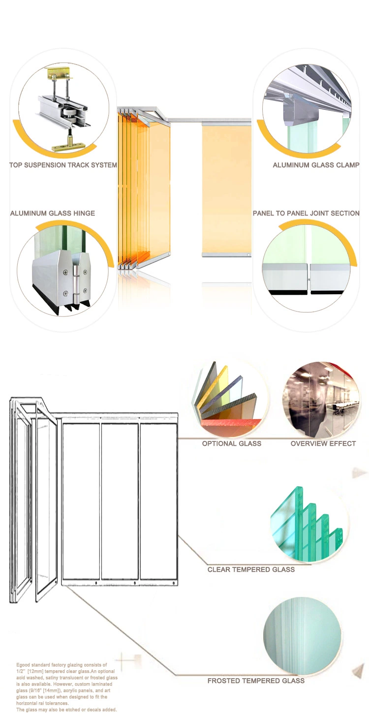 Frameless Partition Office Glass Wall Bifold Folding Door